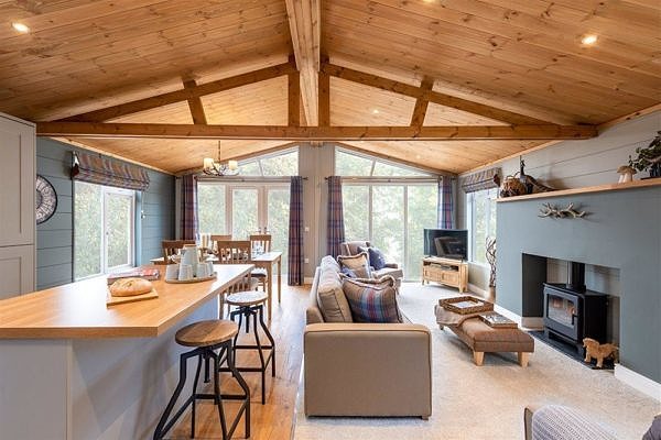 Rustic barn-style lodge interior