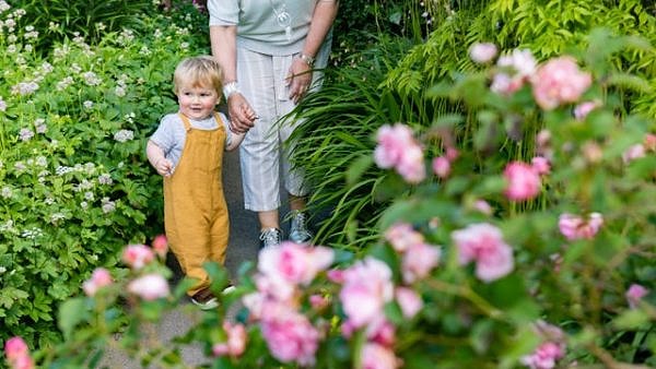 Enjoying the flowers at National Trust Hill Top, Cumbria